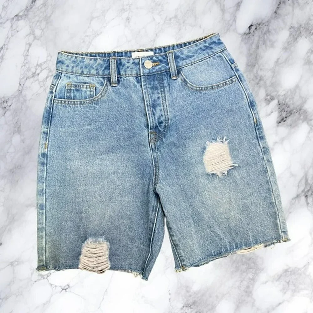Superdown Jodie Relaxed Distressed Shorts Medium Wash